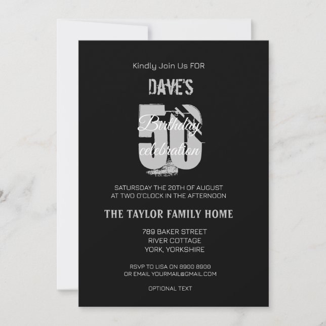 Elegant Minimalist Black 50th Any Birthday  Invitation (Front)