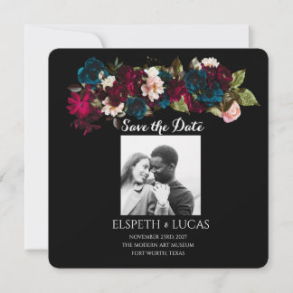 Elegant Minimalist Black and Floral Wedding Save The Date