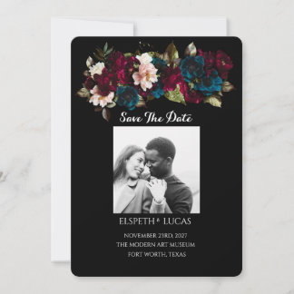 Elegant Minimalist Black and Floral Wedding Save The Date