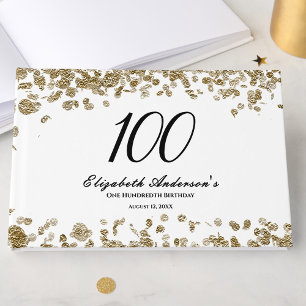 Elegant Minimalist Black and Gold 100th Birthday Guest Book