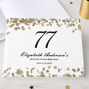 Elegant Minimalist Black and Gold 77th Birthday Guest Book