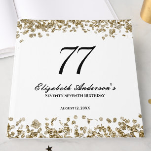 Elegant Minimalist Black and Gold 77th Birthday Guest Book