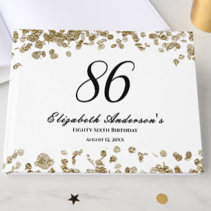 Elegant Minimalist Black and Gold 86th Birthday Guest Book