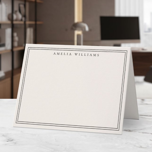 Elegant Minimalist Black and Ivory Two Border Note Card (Creator Uploaded)