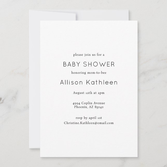 Elegant Minimalist Black and White Baby Shower  Invitation (Front)