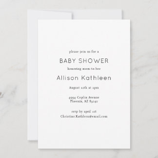 Elegant Minimalist Black and White Baby Shower Invitation
