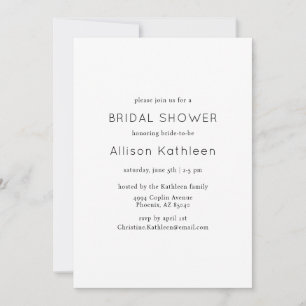 Elegant Minimalist Black and White Bridal Shower  Invitation