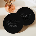 Elegant Minimalist Black and White Graduation Paper Plate<br><div class="desc">Elegant graduation paper plates featuring "Graduate" displayed in a beautiful white script with a black background. Personalize the graduation plates by adding the graduate's name,  school name,  and graduation year. The personalized graduation paper plates are perfect for both high school and college graduation parties.</div>