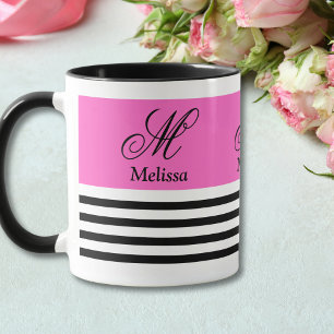 Elegant Minimalist Black and White Pink Ribbon Mug