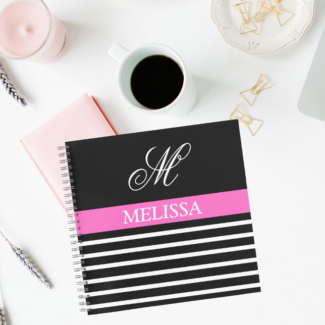 Elegant Minimalist Black and White Pink Ribbon  Notebook (Creator Uploaded)