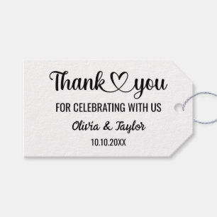 Elegant Minimalist Black And White Thank You Heart Gift Tags