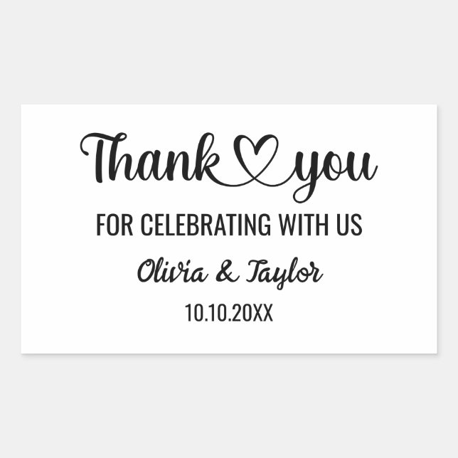 Elegant Minimalist Black And White Thank You Heart Sticker (Front)