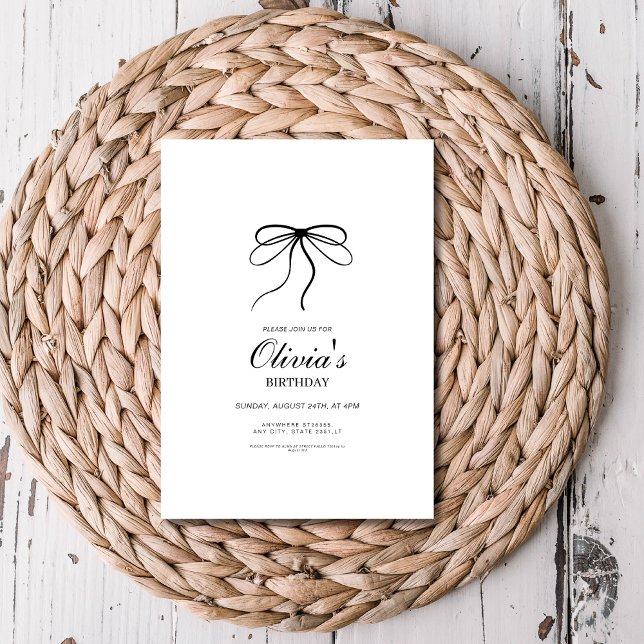 Elegant minimalist black bow birthday  invitation (Creator Uploaded)