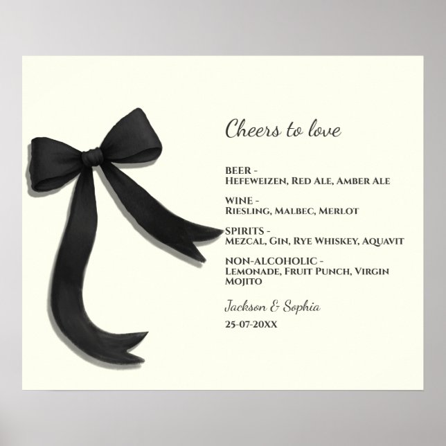 Elegant Minimalist Black Bow Simple Elegant Menu Poster (Front)