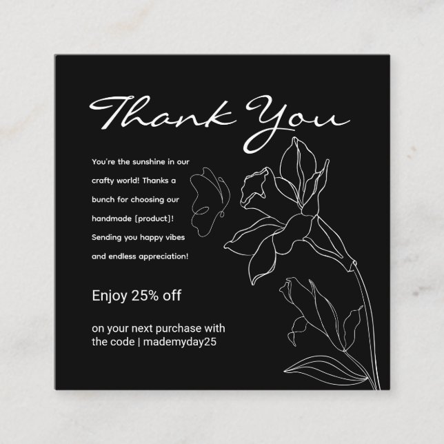 Elegant Minimalist Black Business Thank You Card (Front)