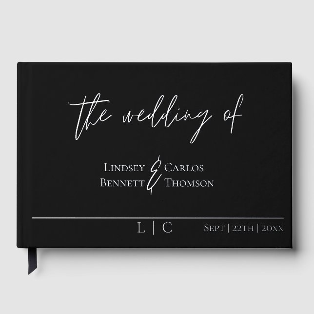 Elegant minimalist Black calligraphy foil Guest Book (Front)