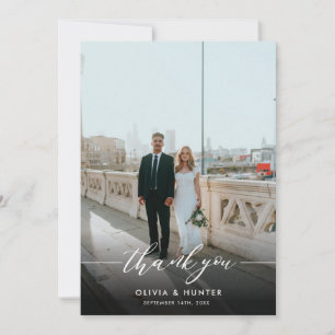 Elegant Minimalist Black Calligraphy Photo Thank You Card