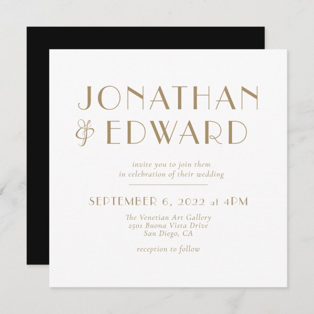 Elegant Minimalist Black Gold Wedding Invitation (Front/Back)