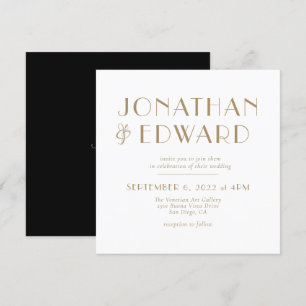 Elegant Minimalist Black Gold Wedding Invitation