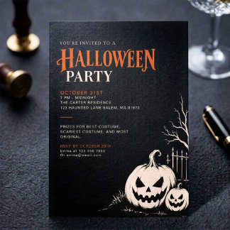 Elegant Minimalist Black Halloween Party Invitation