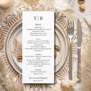 Elegant Minimalist Black Letters Wedding  Menu