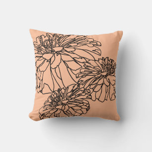 Elegant minimalist black line floral orange throw pillow