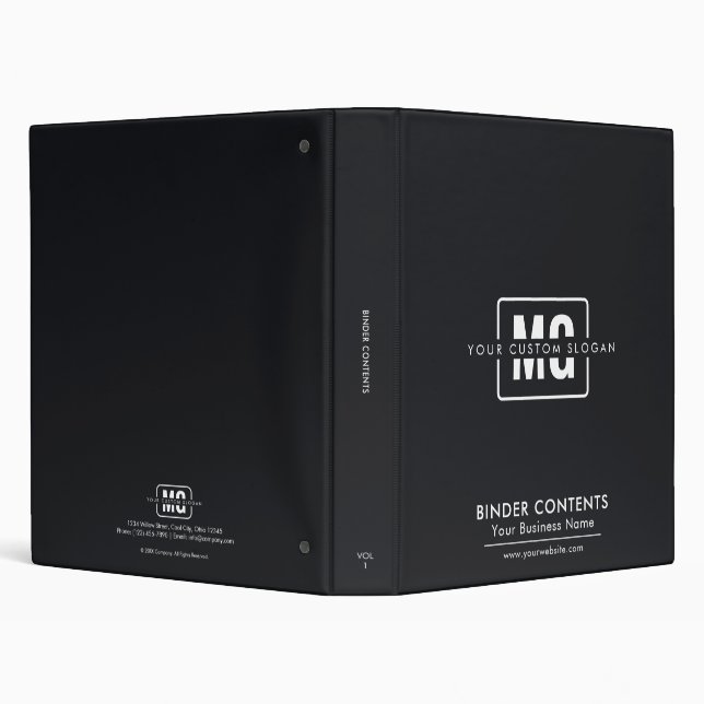 Elegant Minimalist Black Monogram Branded Business Binder (Background)