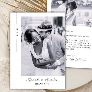 Elegant Minimalist Black Script 2 Photo Wedding  Thank You Card