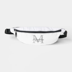 Elegant Minimalist Black Script Grey Monogram Fanny Pack