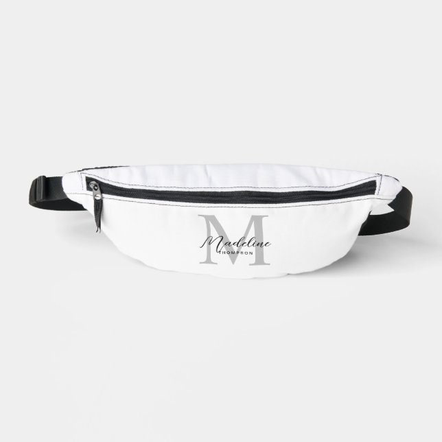 Elegant Minimalist Black Script Grey Monogram Fanny Pack (Front)