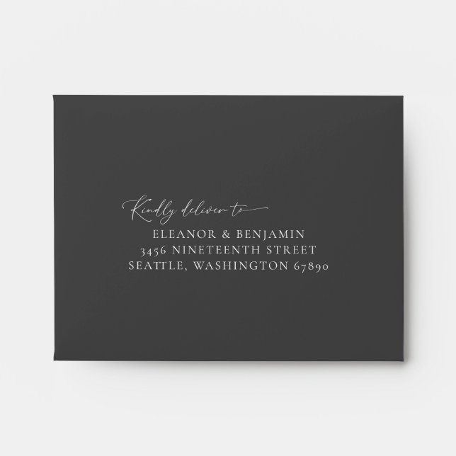 Elegant Minimalist Black Script RSVP Address Envelope (Front)