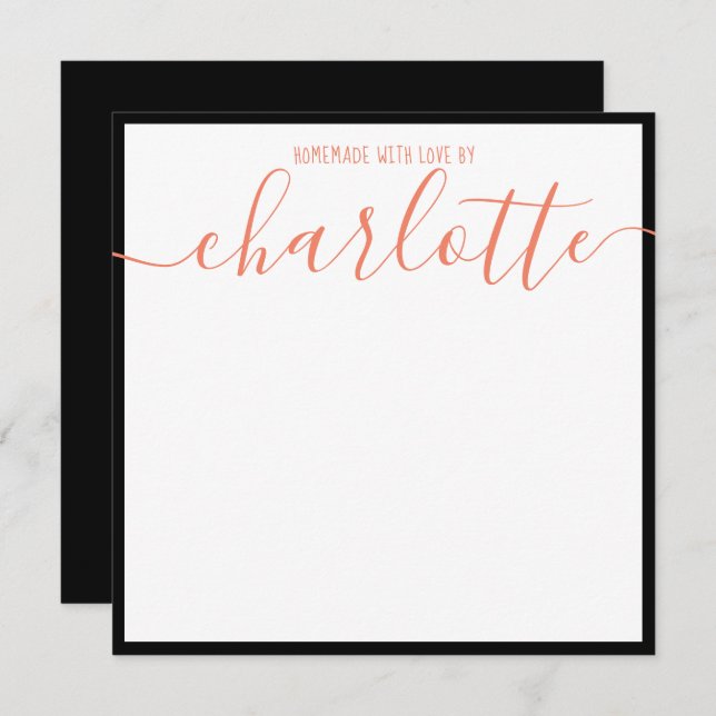 Elegant Minimalist Black Strip Coral Script Name N Card (Front/Back)