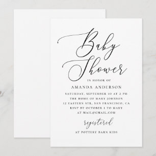 Elegant Minimalist Black & White Baby Shower Invitation