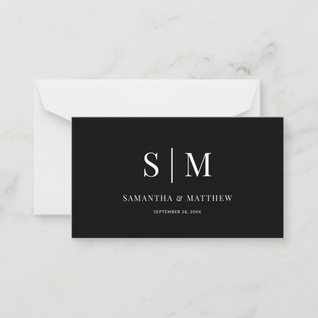 Elegant Minimalist Black & White Couple Monogram Card (Front)