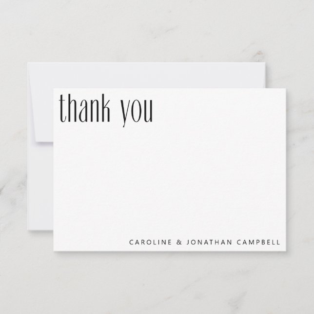 Elegant Minimalist Black White Custom Wedding Thank You Card (Front)