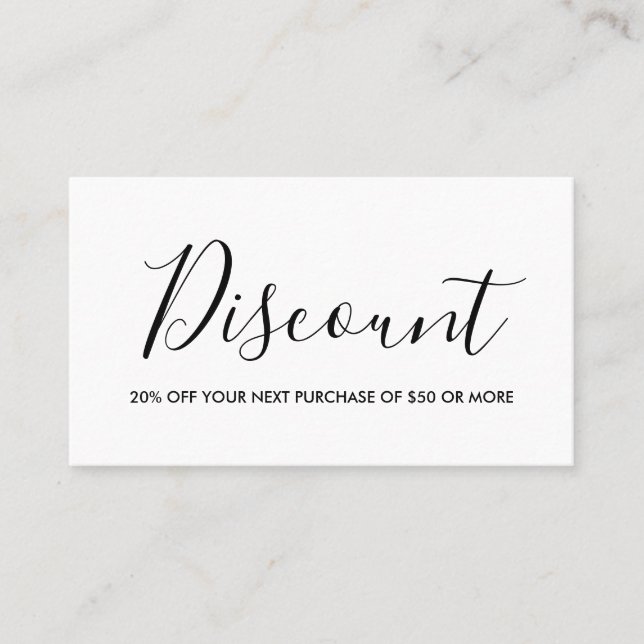 Elegant minimalist black & white discount business card (Front)