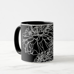 Elegant minimalist black white flower line drawing mug
