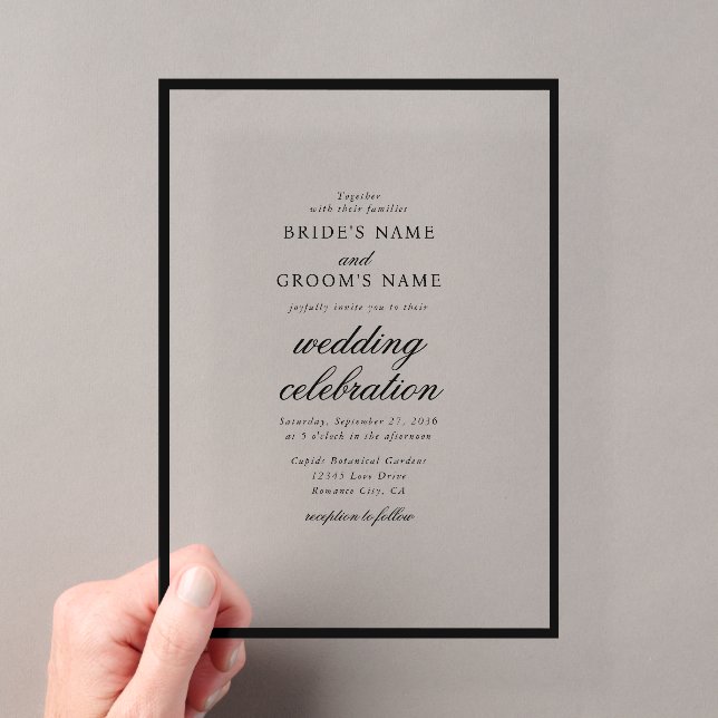 Elegant Minimalist Black White Monogram Wedding Acrylic Invitations (Insitu (Handheld))