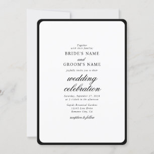 Elegant Minimalist Black White Monogram Wedding Invitation