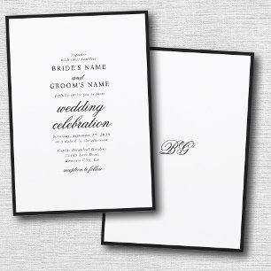 Elegant Minimalist Black White Monogram Wedding Invitation