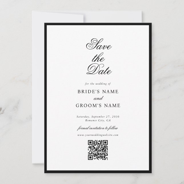 Elegant Minimalist Black White Monogram Wedding Save The Date (Front)