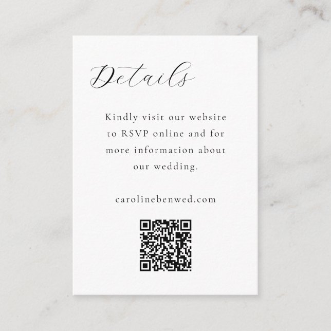 Elegant Minimalist Black White Script QR Wedding Enclosure Card (Front)