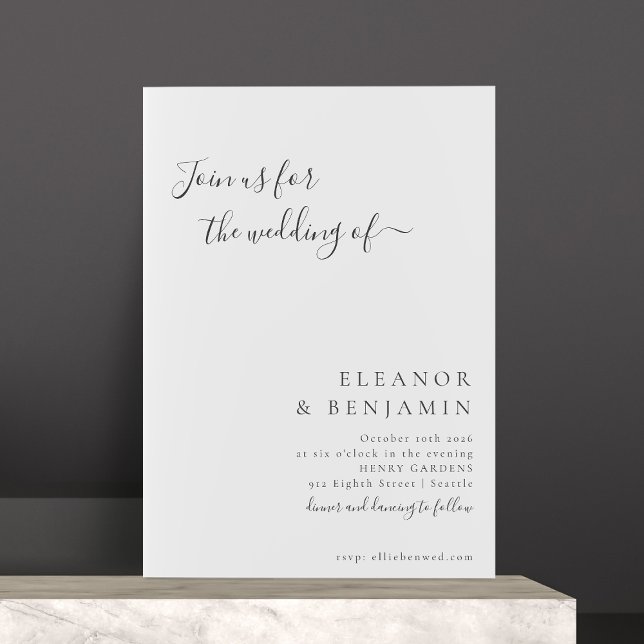Elegant Minimalist Black White Script Wedding RSVP Invitation (Creator Uploaded)