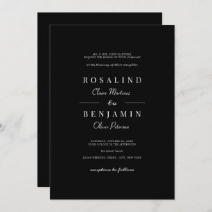 Elegant Minimalist Black White Typography Wedding Invitation