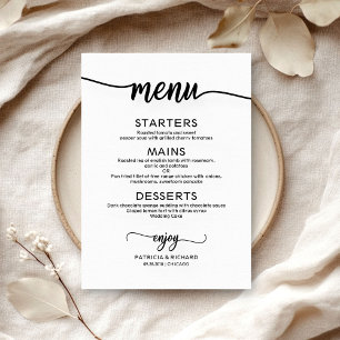 Elegant Minimalist Black White Wedding Menu Cards