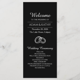 Elegant Minimalist Black White Wedding Program