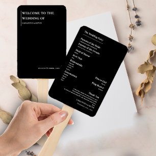 Elegant Minimalist Black White Wedding Program  Hand Fan