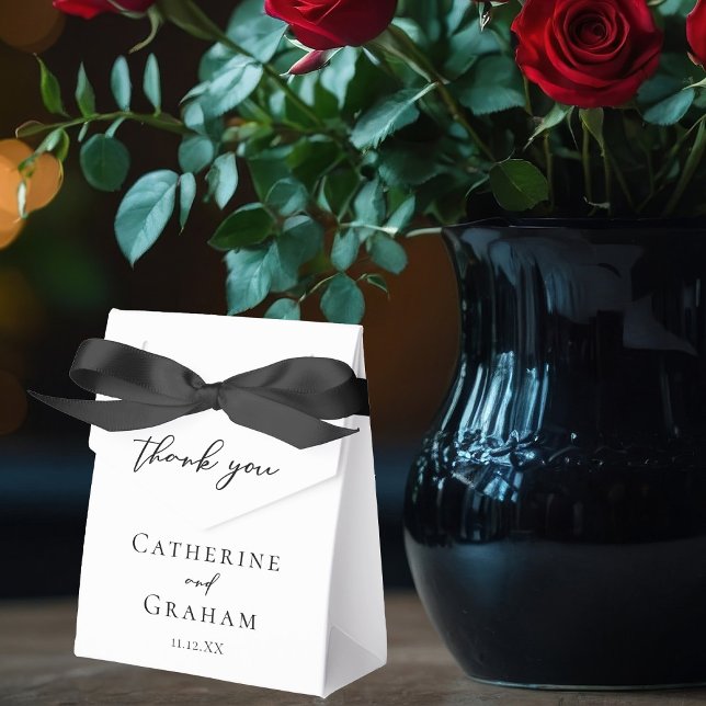 Elegant Minimalist Black White Wedding Thank You Favor Box (Creator Uploaded)