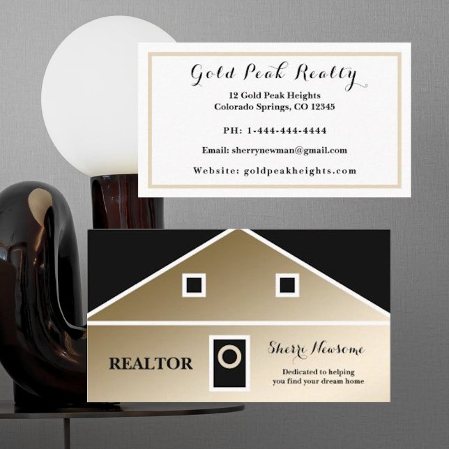Elegant Minimalist Blk/Gold Realtor Business Card (Creator Uploaded)