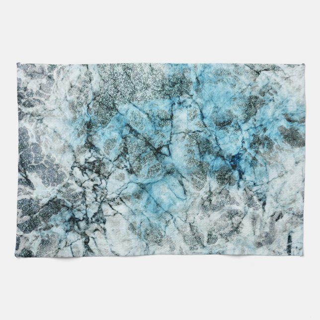 Elegant Minimalist Blue and Grey Marble Kitchen Towel (Horizontal)
